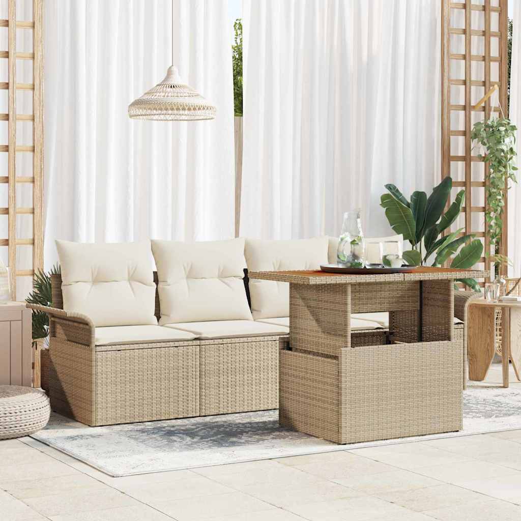 Gartensofa-set 5 stk. Beige und Creme Poly-Rattan