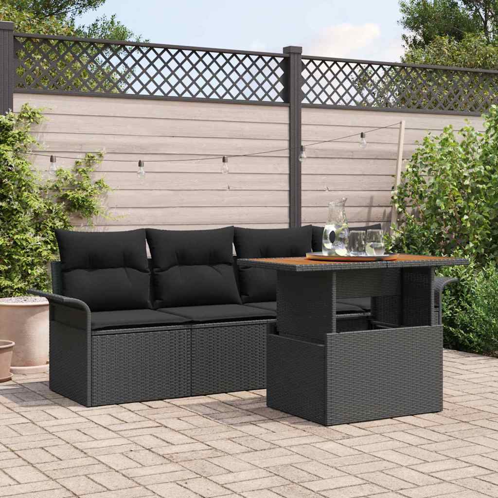 Gartensofa-set 5 stk. Schwarz Poly-Rattan