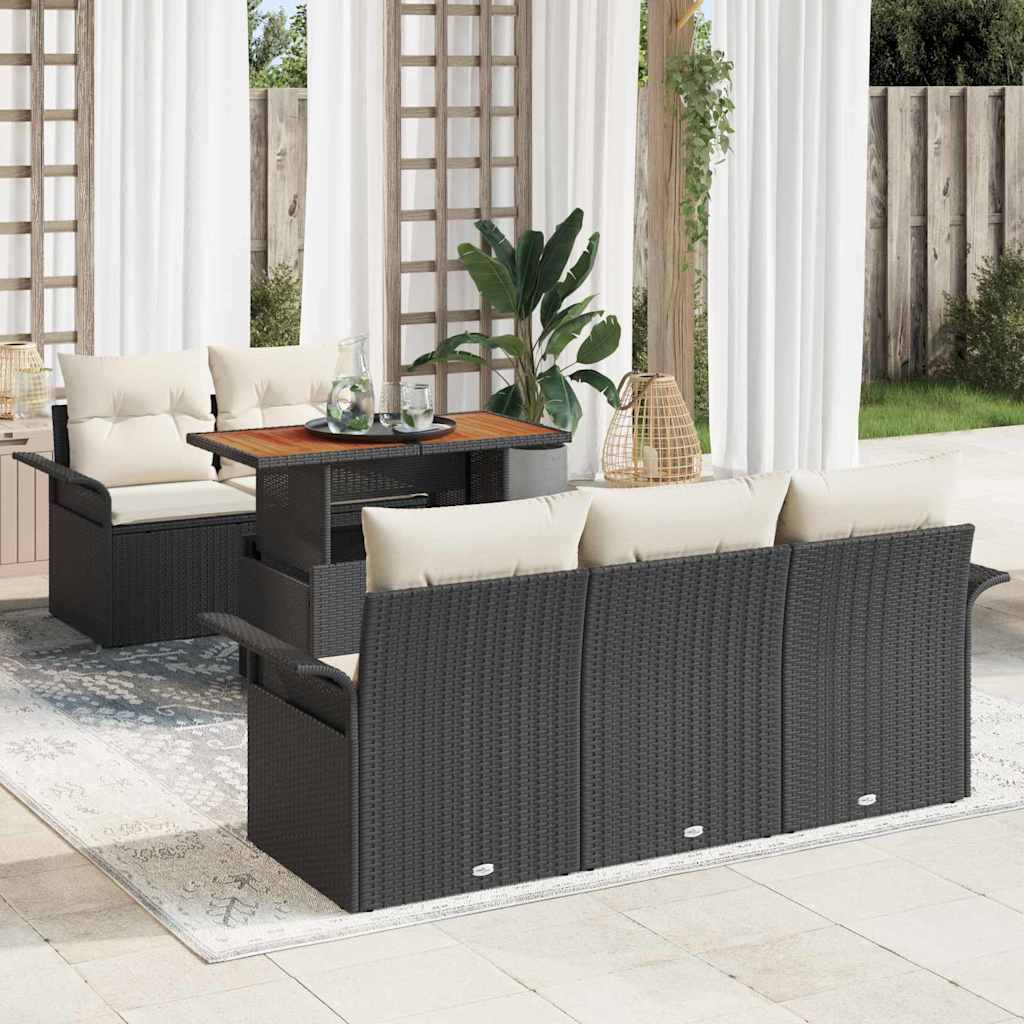 Gartensofa-set 6 stk. Schwarz und Creme Poly-Rattan