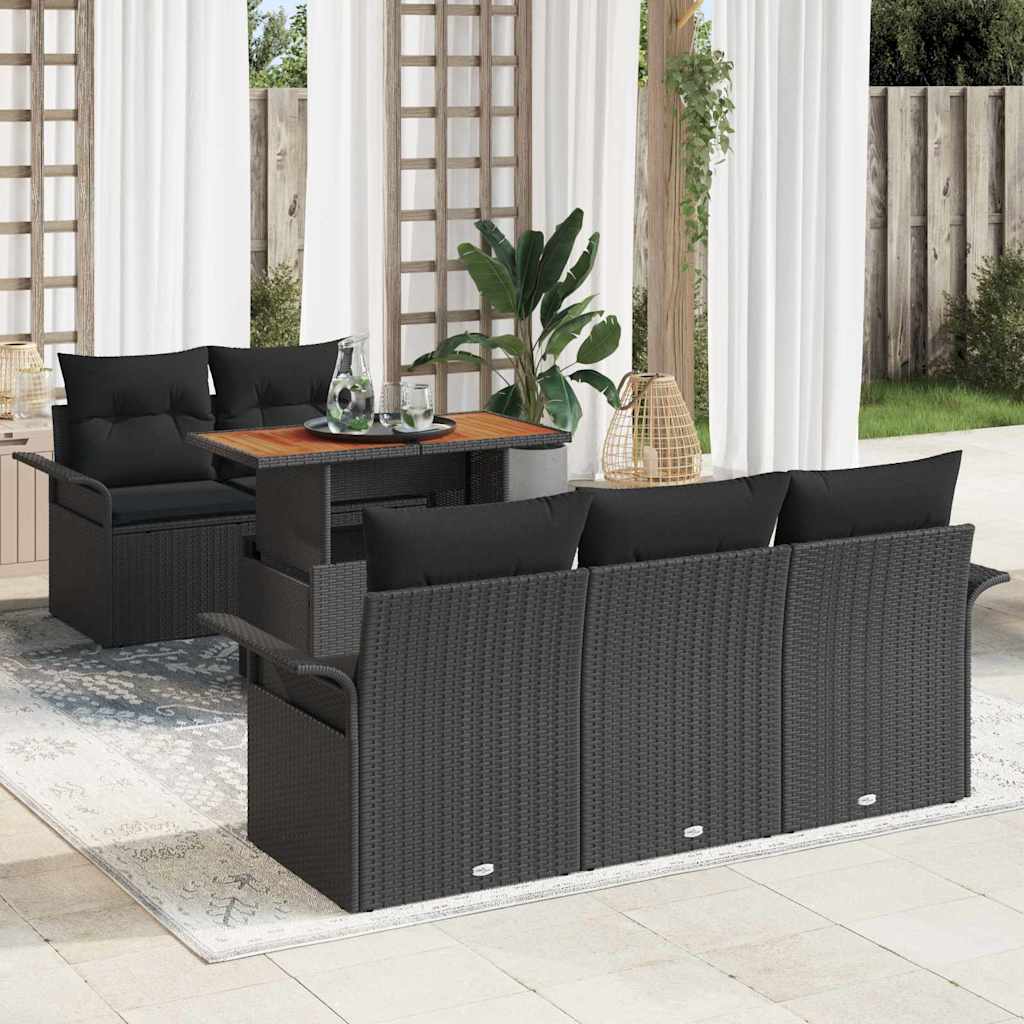 Gartensofa-set 6 stk. Schwarz Poly-Rattan