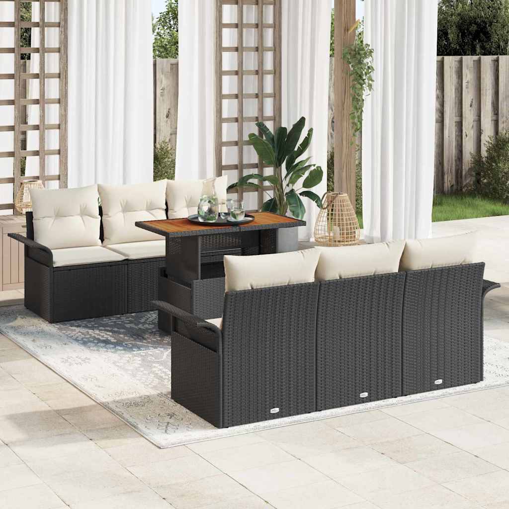 Garten-Sofa-Set 7 stk. Schwarz und Creme
