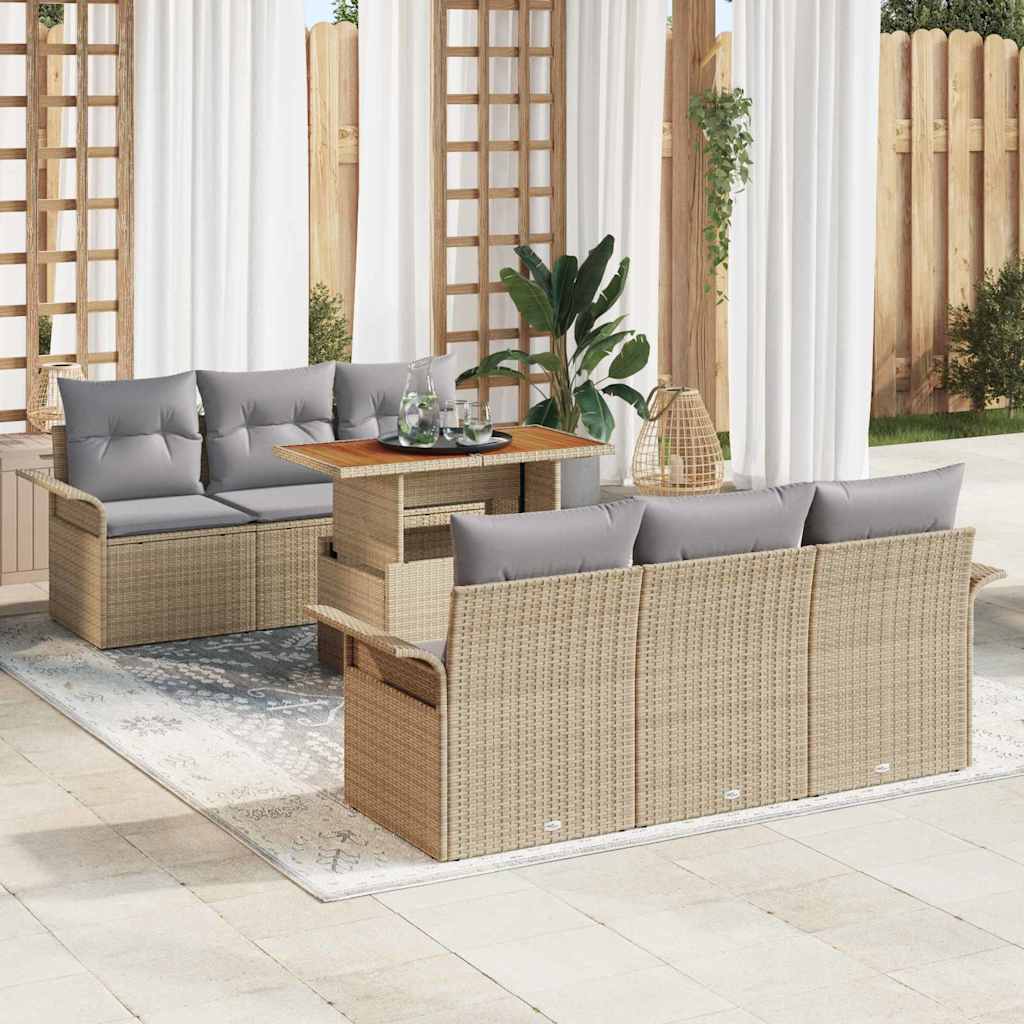 Garten-Sofa-Set 7 stk. Beige und Hellgrau