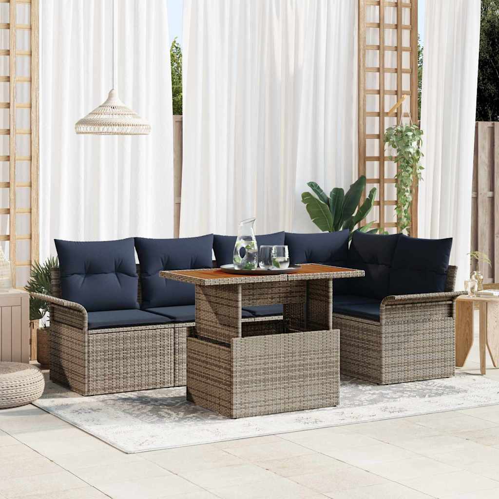 Gartensofa-set 6 stk. Grau und Marineblau Poly-Rattan