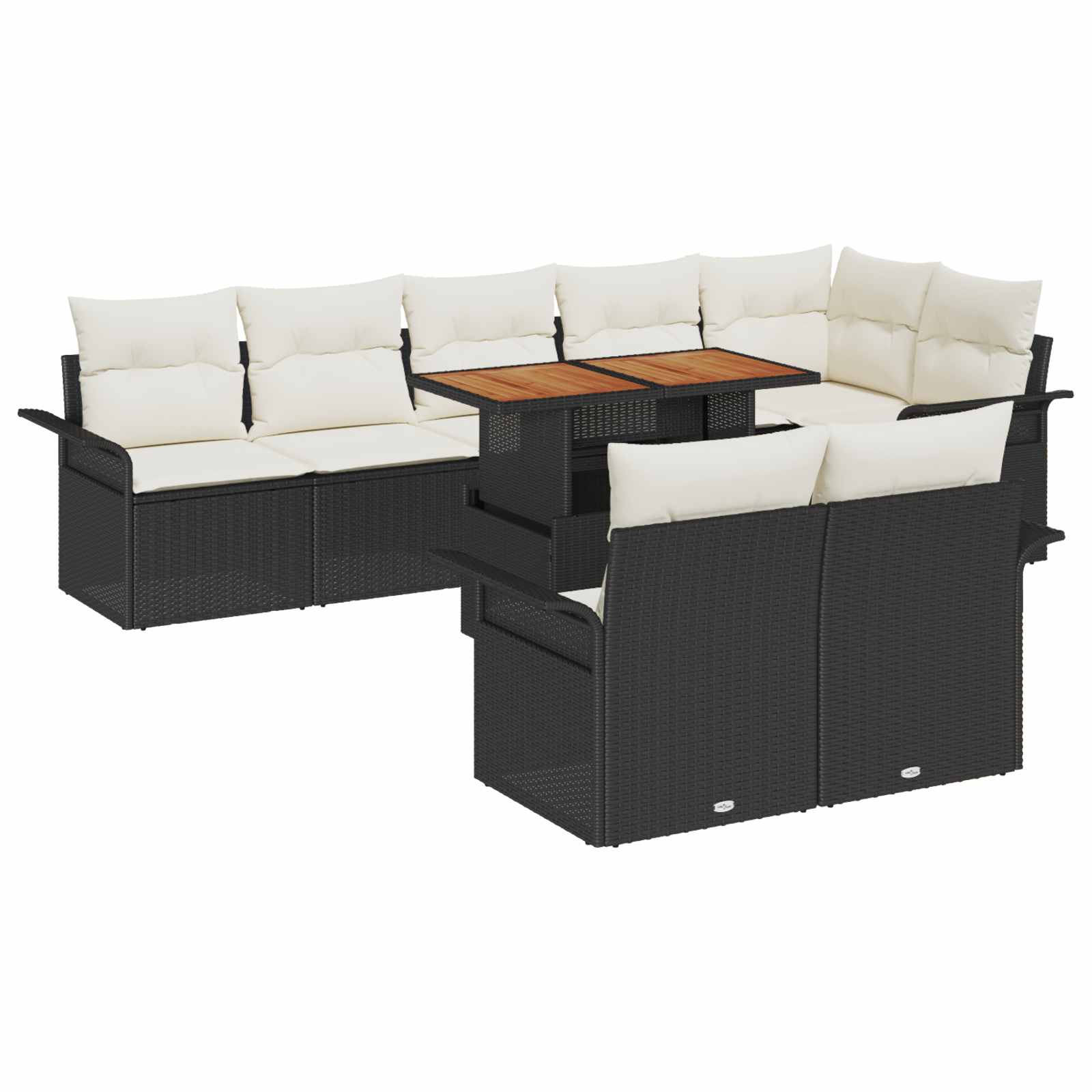 Gartensofa-set 9 stk. Schwarz und Creme Poly-Rattan