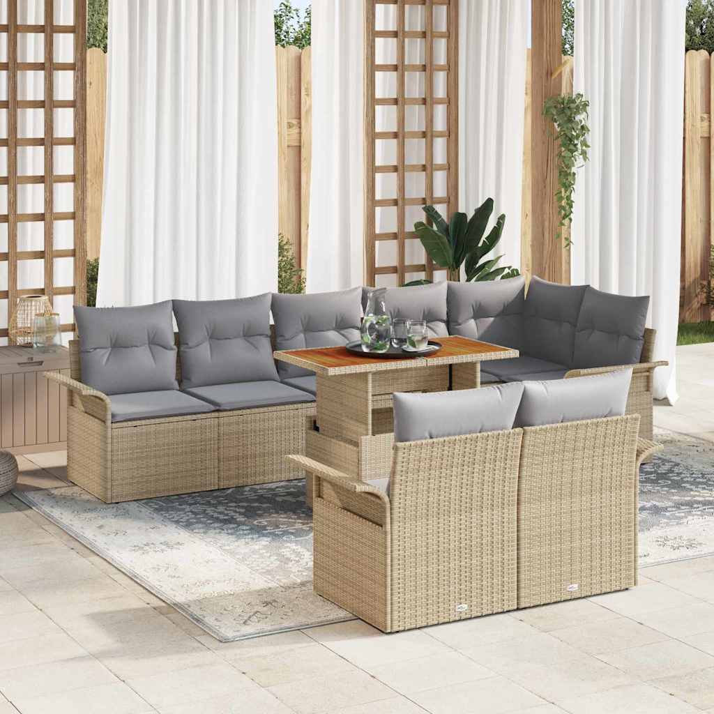 Gartensofa-set 9 stk. Beige und Hellgrau Poly-Rattan