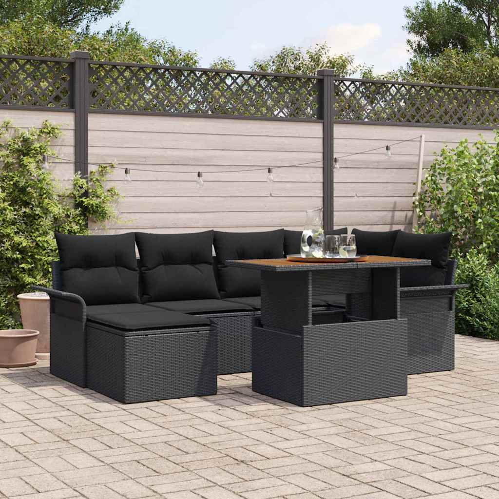 Gartensofa-set 7 stk. Schwarz Poly-Rattan