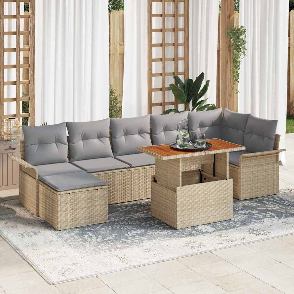Gartensofa-set 8 stk. Beige und Hellgrau Poly-Rattan
