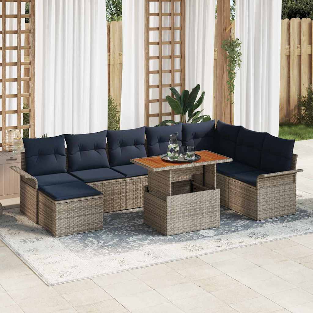 Garten-Sofa-Set 9 stk. Grau und Marineblau