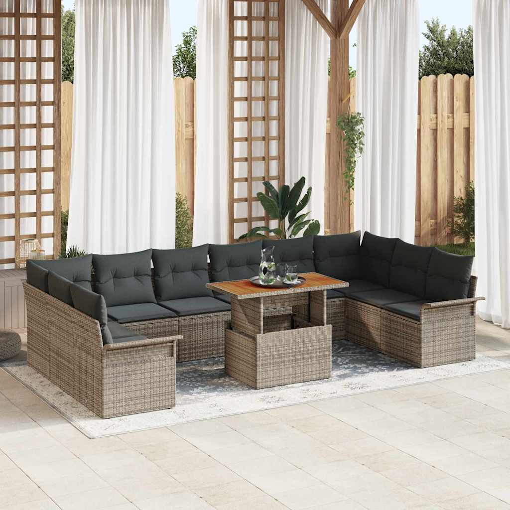 Gartensofa-set 11 stk. Grau Poly-Rattan