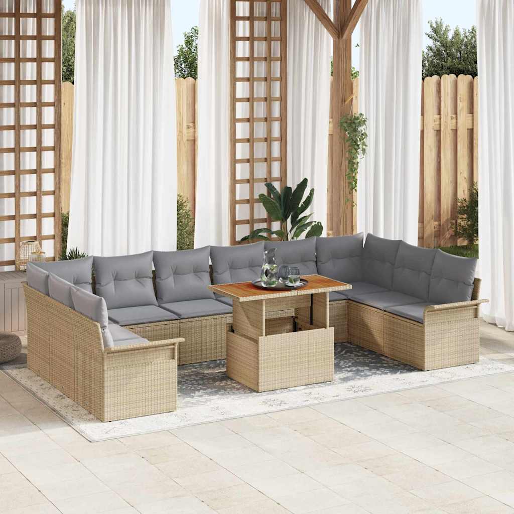 Gartensofa-set 11 stk. Beige und Hellgrau Poly-Rattan