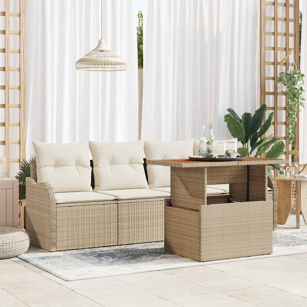 Gartensofa-set 5 stk. Beige und Creme Poly-Rattan