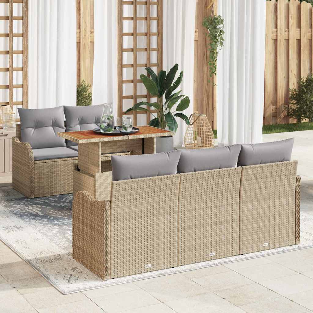 Gartensofa-set 6 stk. Beige und Hellgrau Poly-Rattan
