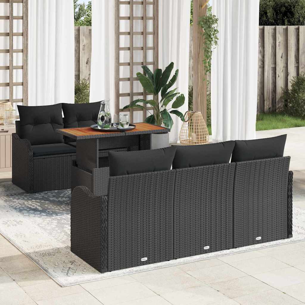 Gartensofa-set 6 stk. Schwarz Poly-Rattan