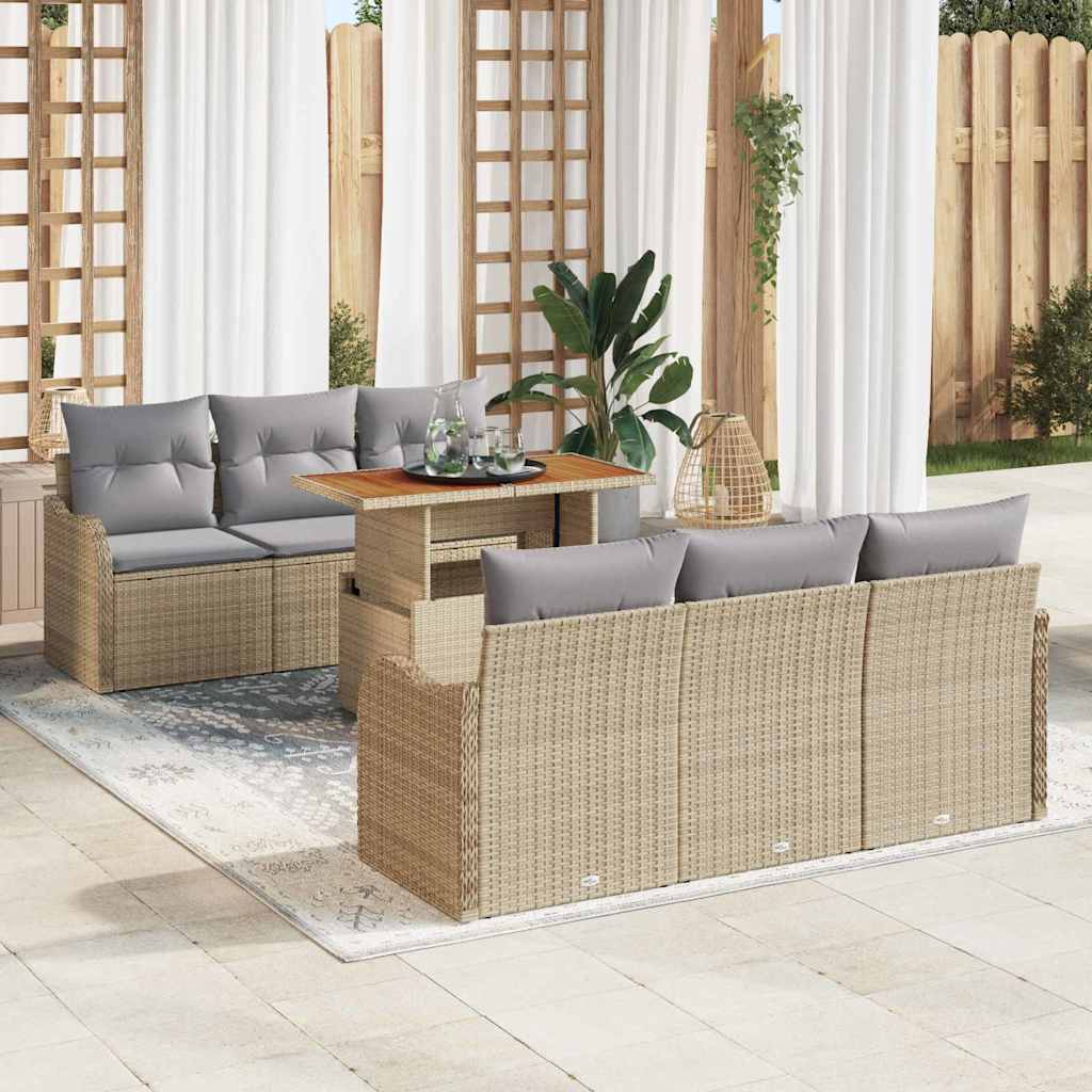 Gartensofa-set 7 stk. Beige und Hellgrau Poly-Rattan