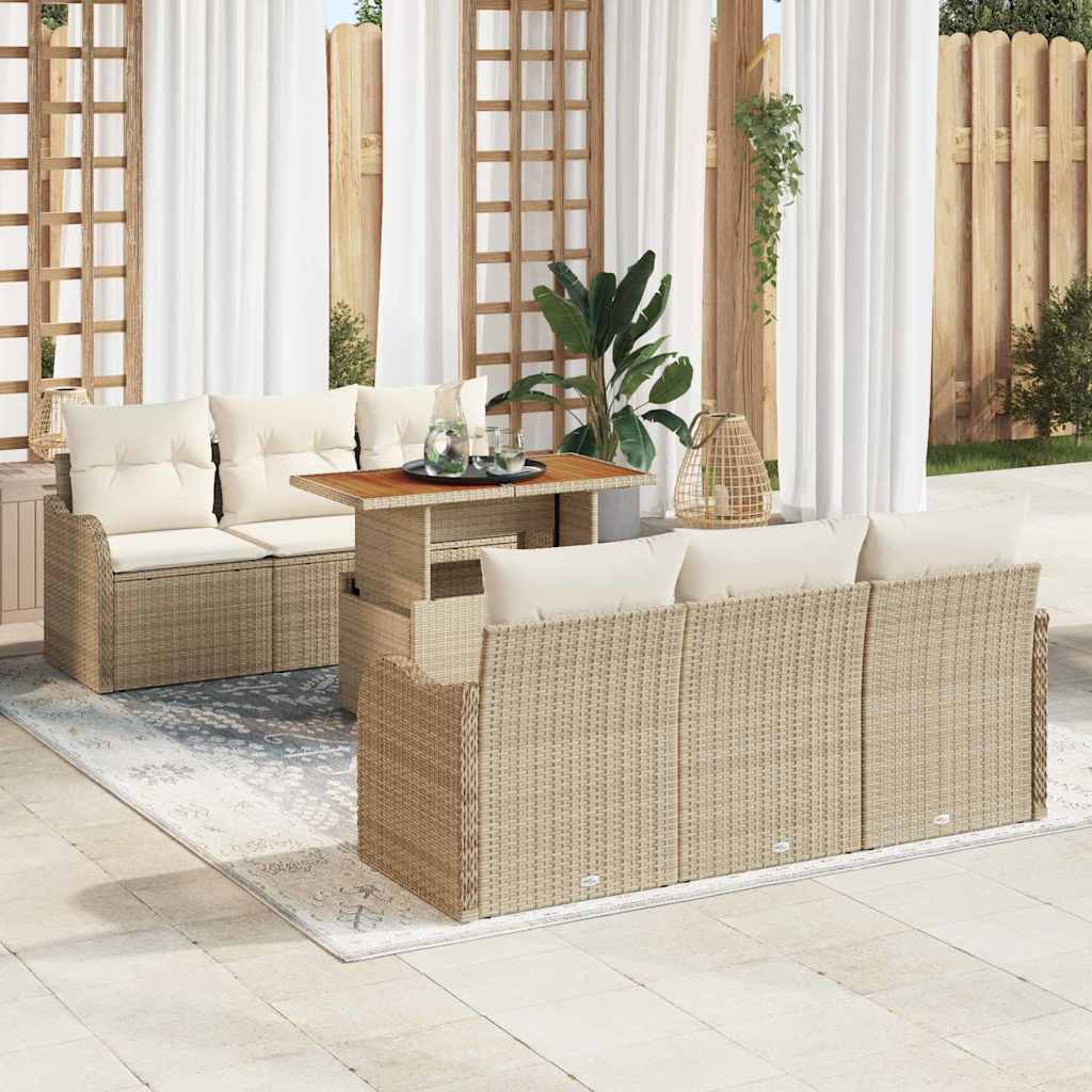 Gartensofa-set 7 stk. Beige und Creme Poly-Rattan