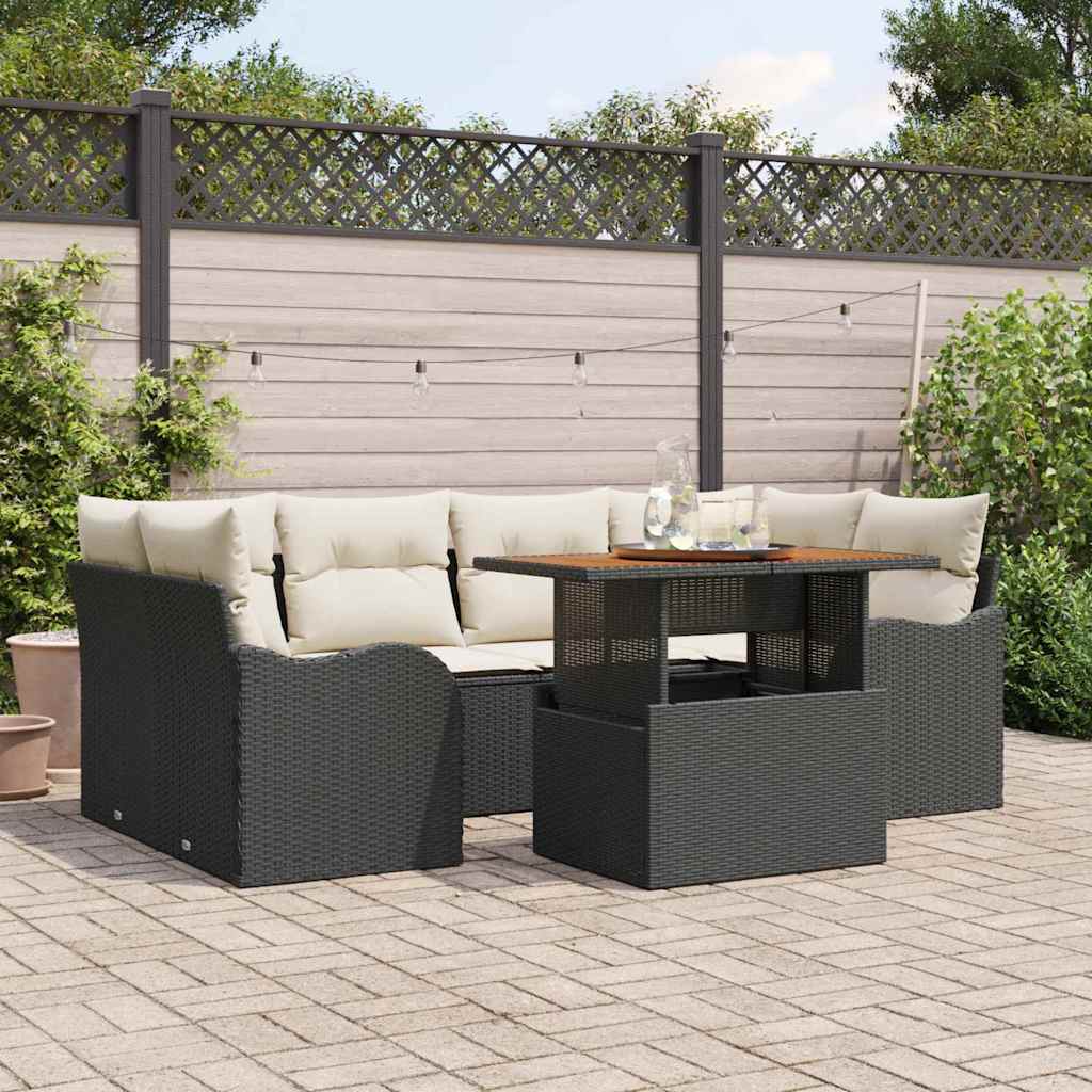 Garten-Sofa-Set 7 stk. Schwarz und Creme