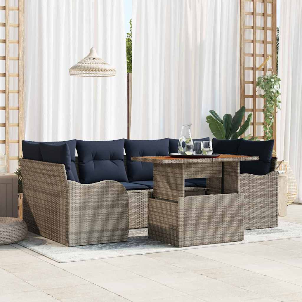 Garten-Sofa-Set 7 stk. Grau und Marineblau