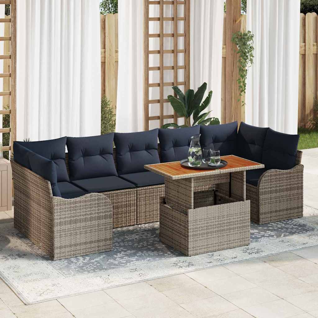 Gartensofa-set 8 stk. Grau und Marineblau Poly-Rattan