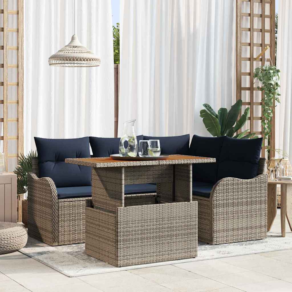 Gartensofa-set 5 stk. 4-Sitzanzahl Grau und Marineblau