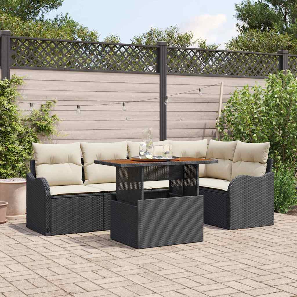 Gartensofa-set 6 stk. 5-Sitzanzahl Schwarz und Creme