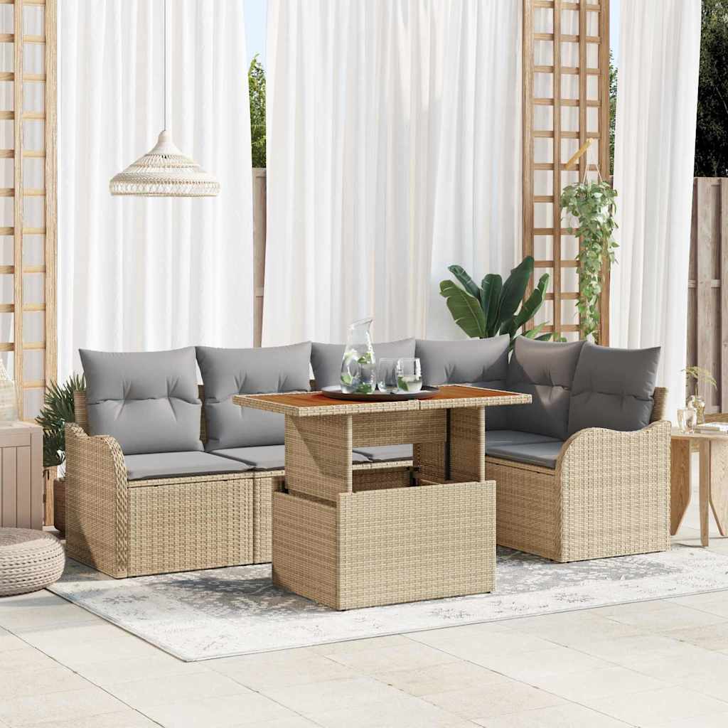 Gartensofa-set 6 stk. 5-Sitzanzahl Beige und Hellgrau