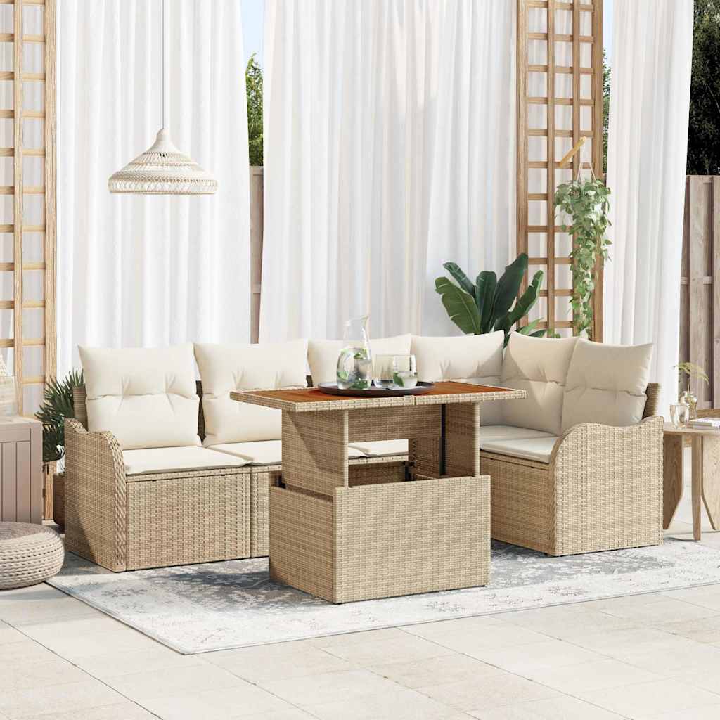 Gartensofa-set 6 stk. 5-Sitzanzahl Beige und Creme Poly-Rattan