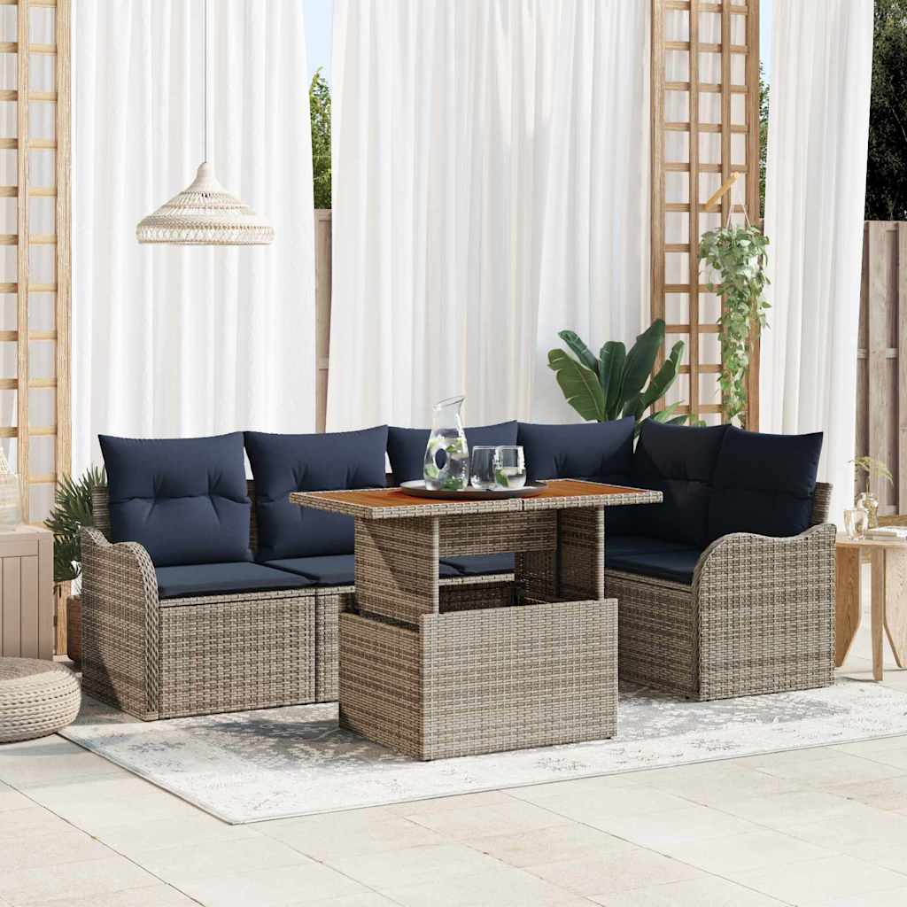 Gartensofa-set 6 stk. 5-Sitzanzahl Grau und Marineblau