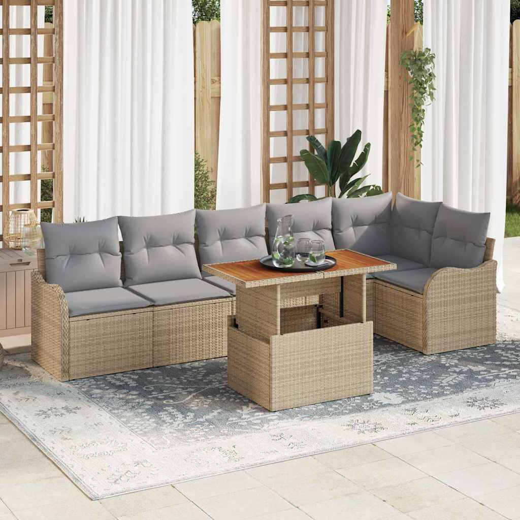 Garten-Sofa-Set 7 stk. 6-Sitzanzahl Beige und Hellgrau