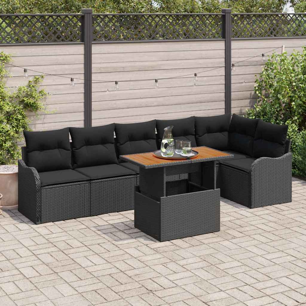 Garten-Sofa-Set 7 stk. 6-Sitzanzahl Schwarz