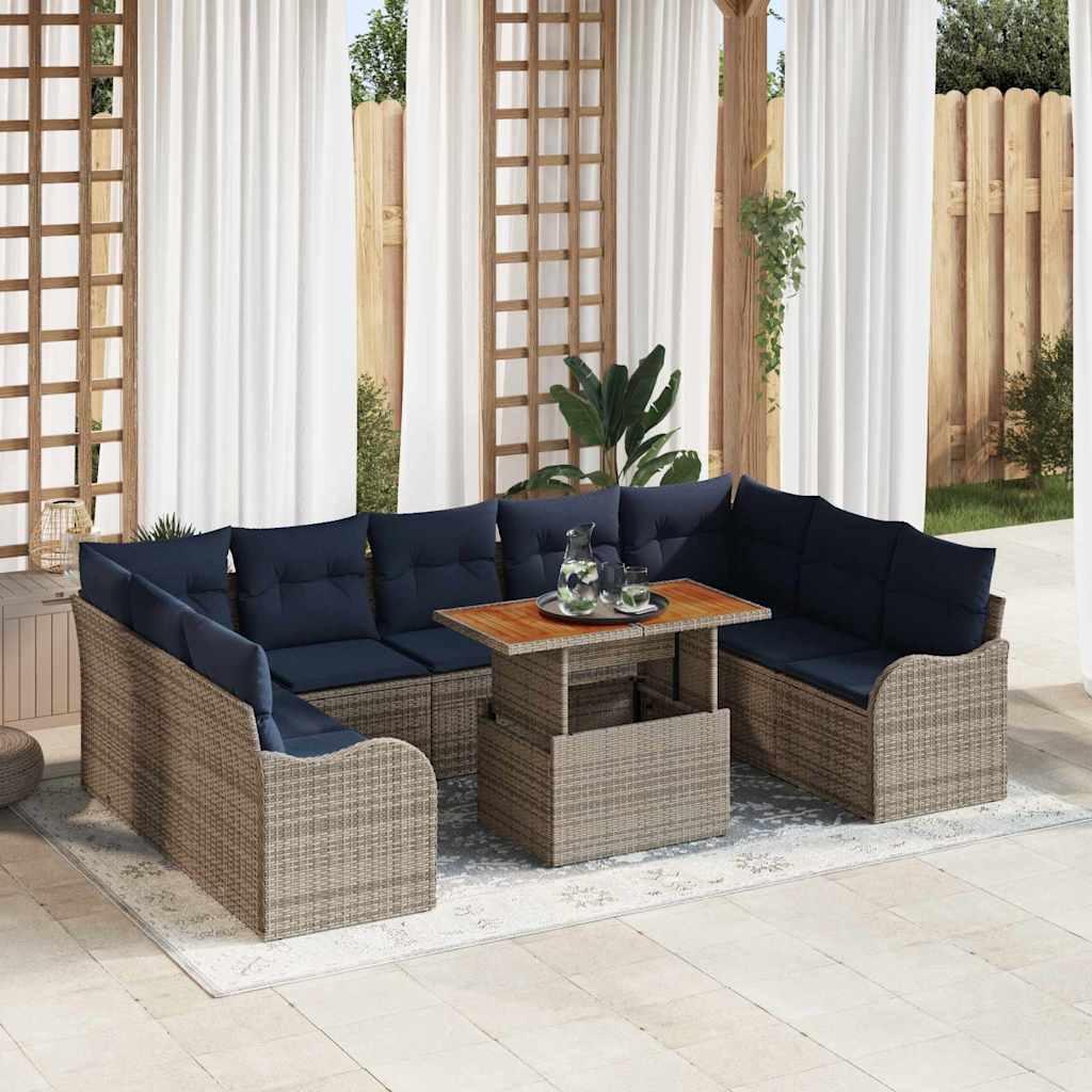 Garten-Sofa-Set 10 stk. 9-Sitzanzahl Grau und Marineblau