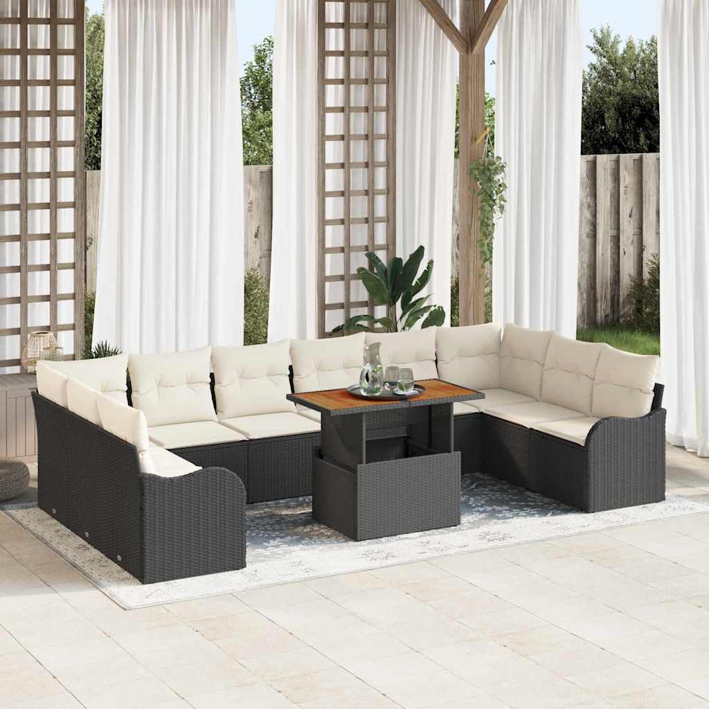 Garten-Sofa-Set 11 stk. 10-Sitzanzahl Schwarz und Creme
