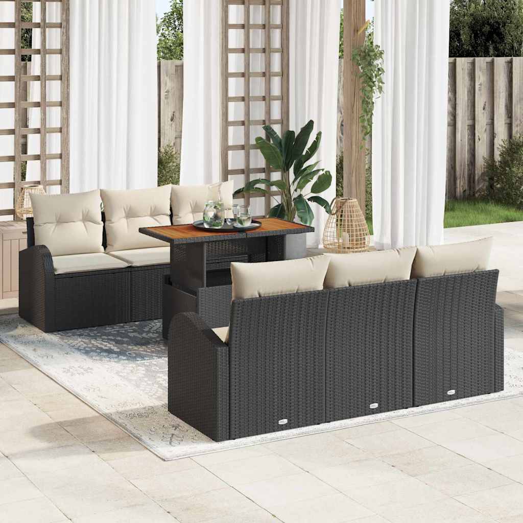 Garten-Sofa-Set 7 stk. Schwarz und Creme
