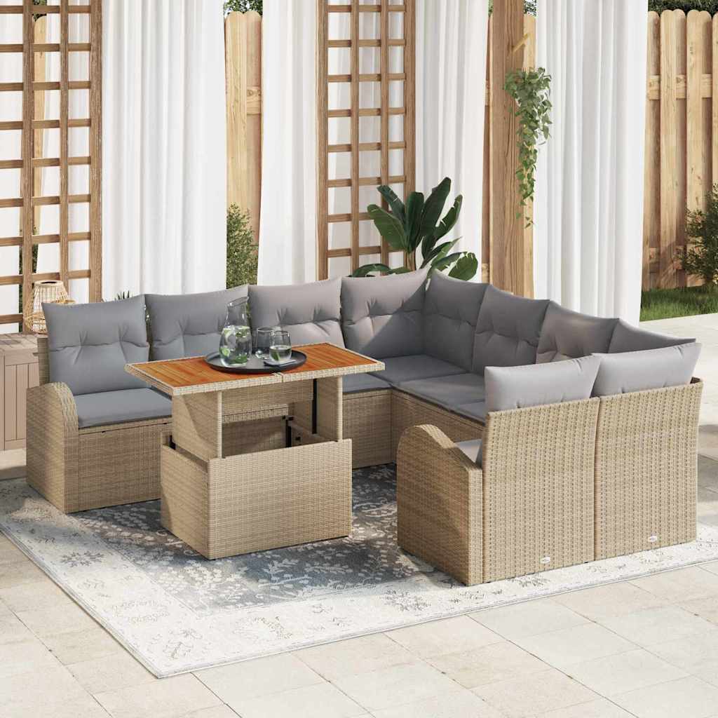 Garten-Sofa-Set 9 stk. Beige und Hellgrau