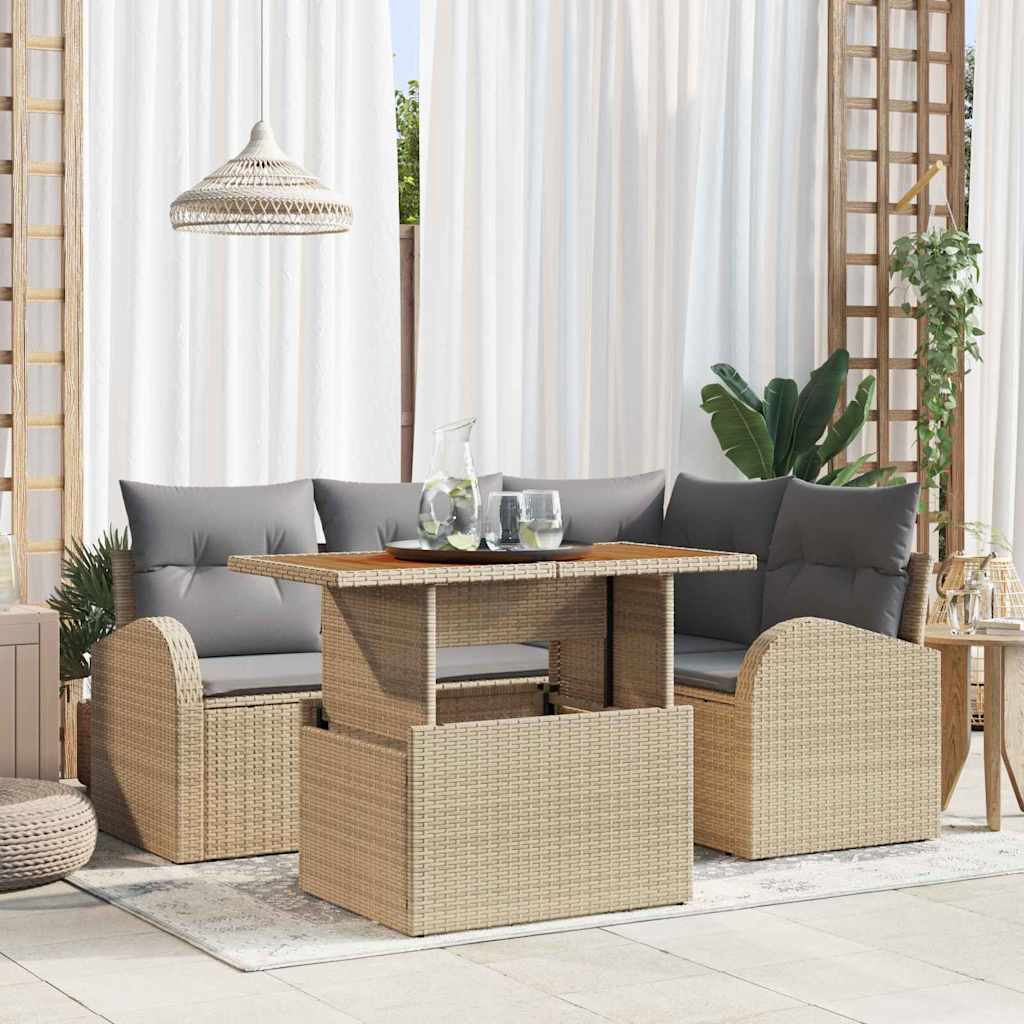 Garten-Sofa-Set 5 stk. Beige und Hellgrau