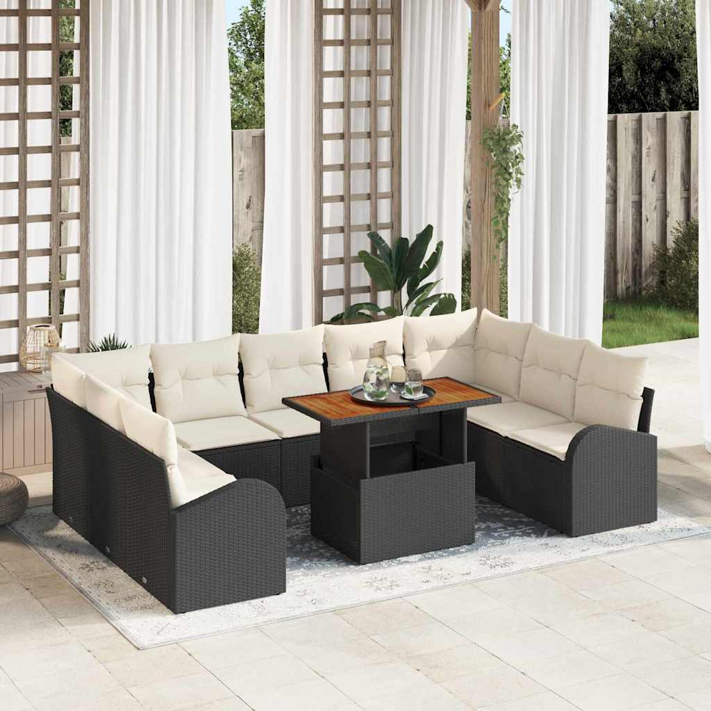 Garten-Sofa-Set 10 stk. Schwarz und Creme