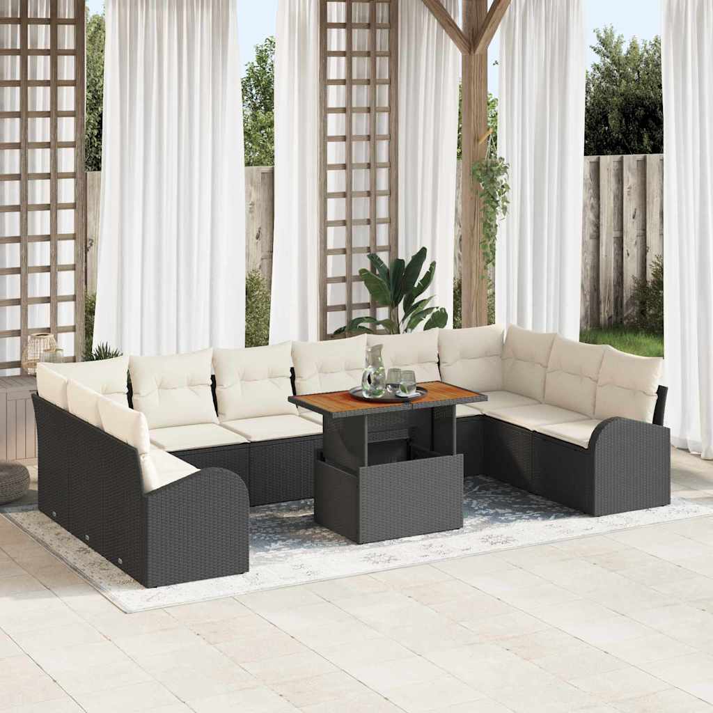 Garten-Sofa-Set 11 stk. Schwarz und Creme