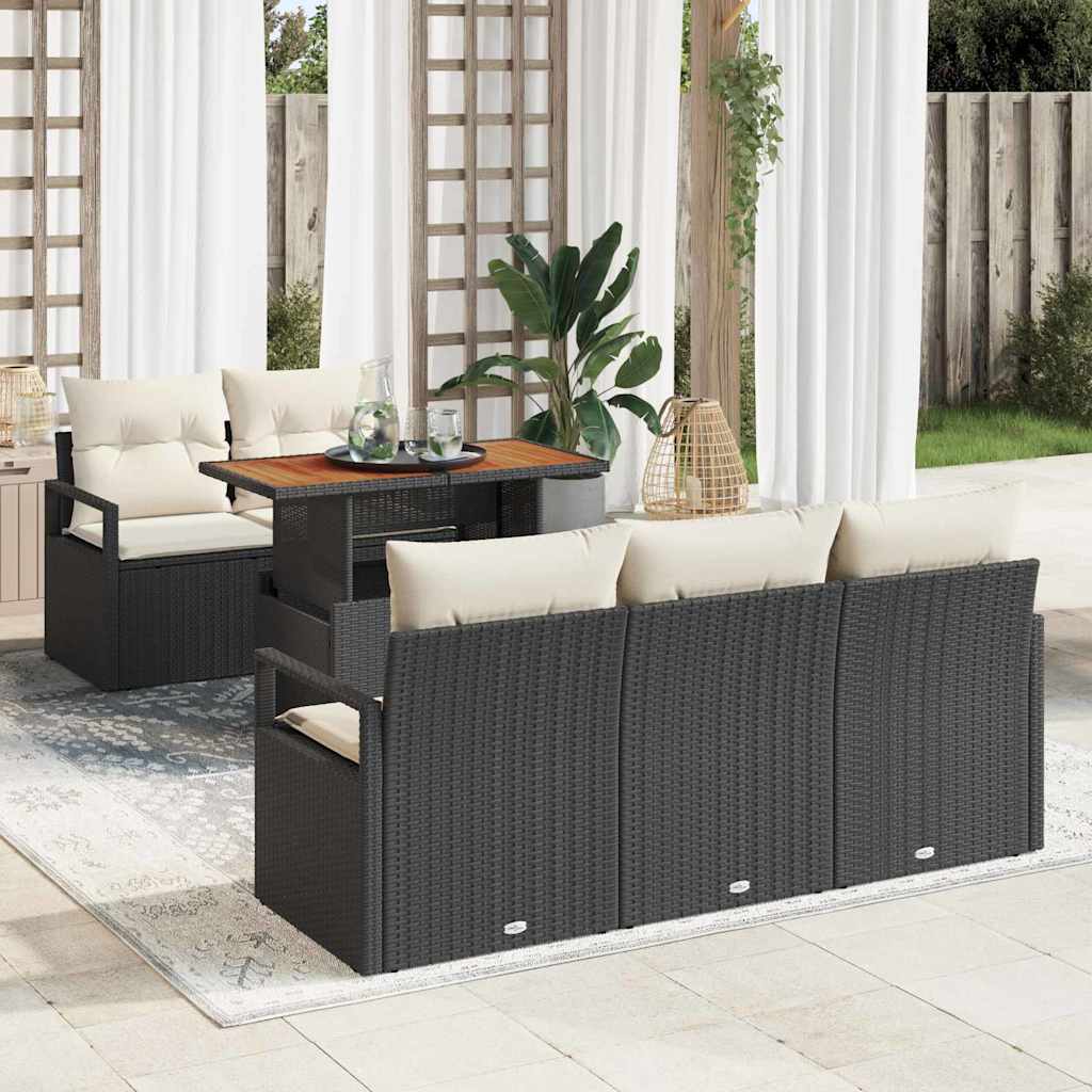 Garten-Sofa-Set 6 Stk. 5-Sitzanzahl Schwarz und Creme