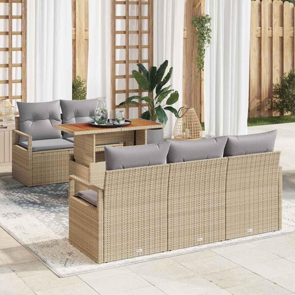 Garten-Sofa-Set 6 Stk. 5-Sitzanzahl Beige und Hellgrau