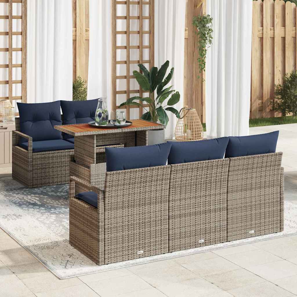 Garten-Sofa-Set 6 stk. 5-Sitzanzahl Grau und Marineblau