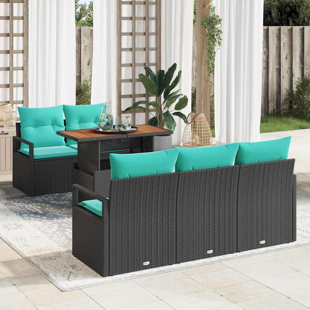 Garten-Sofa-Set 6 stk. 5-Sitzanzahl Schwarz und blau