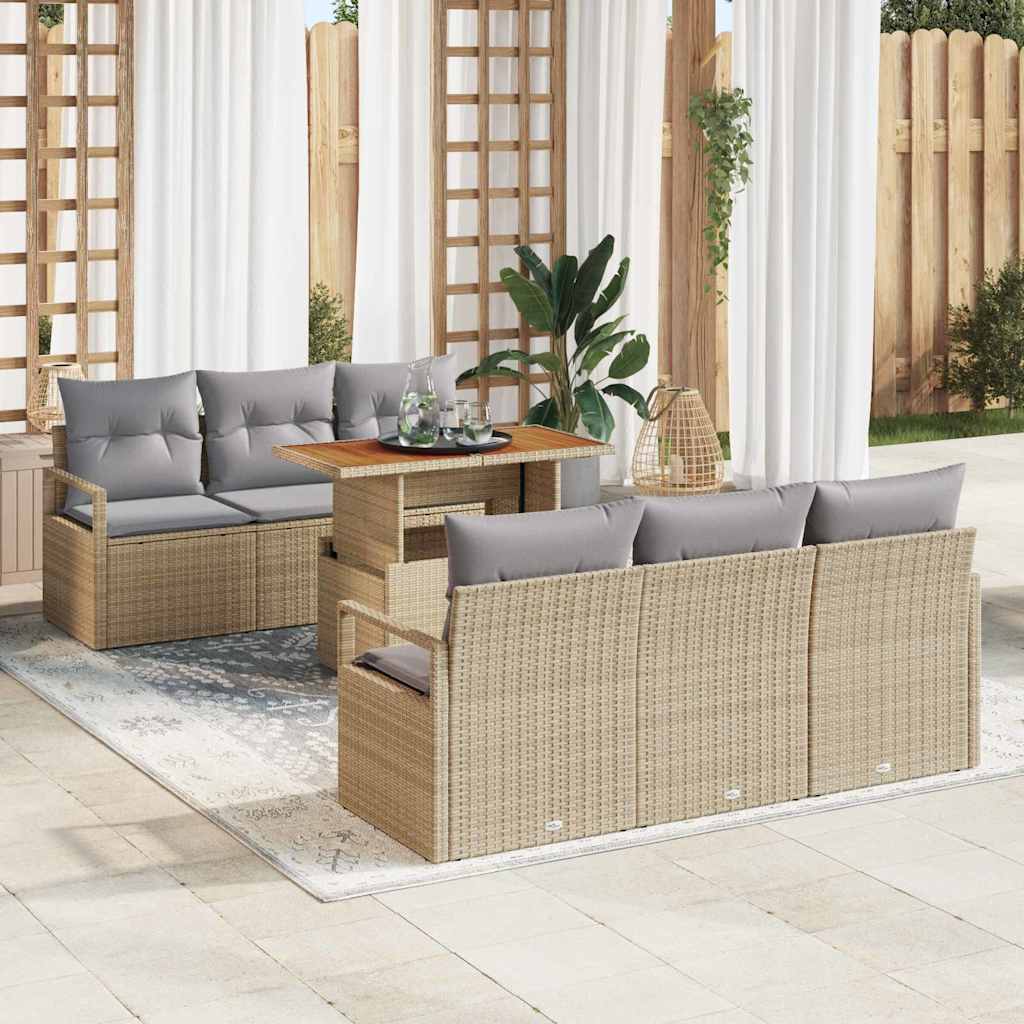 Garten-Sofa-Set 7 stk. 6-Sitzanzahl Beige und Hellgrau