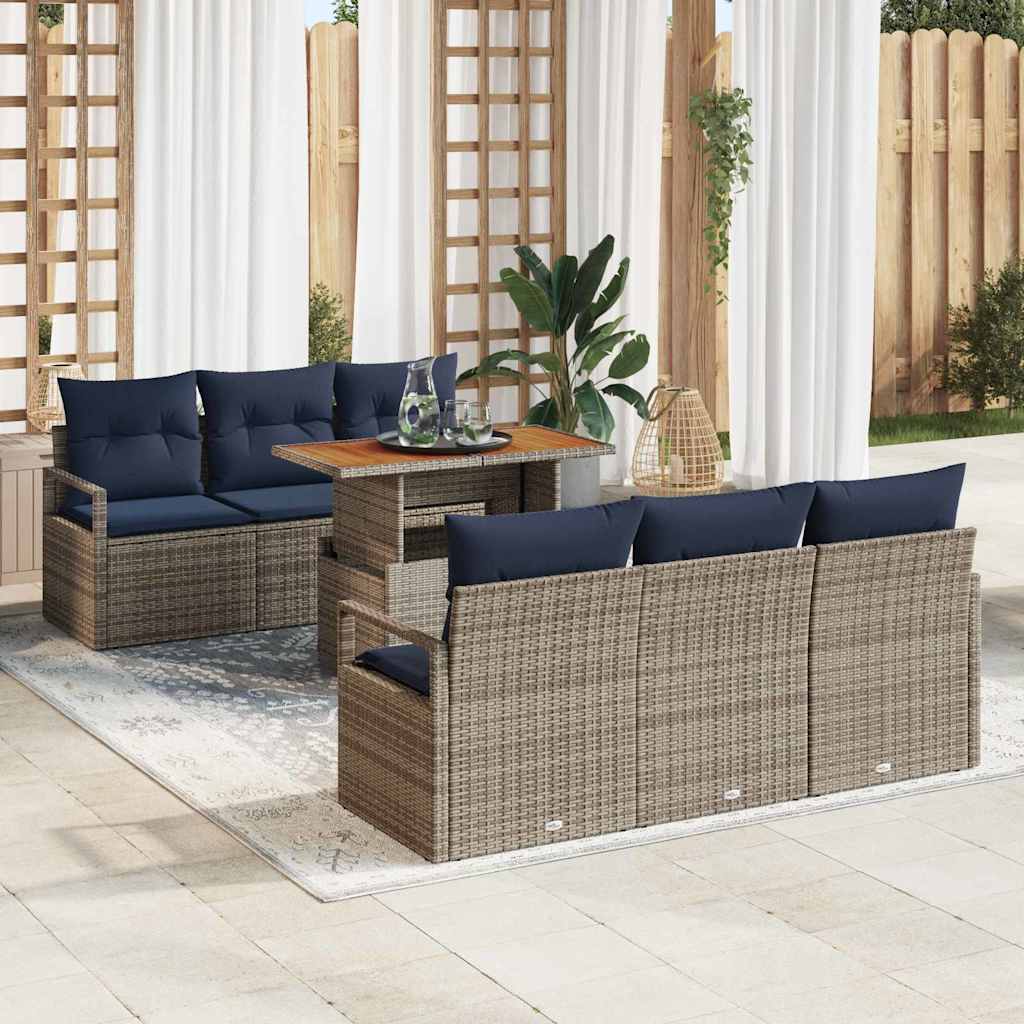 Garten-Sofa-Set 7 stk. 6-Sitzanzahl Grau und Marineblau