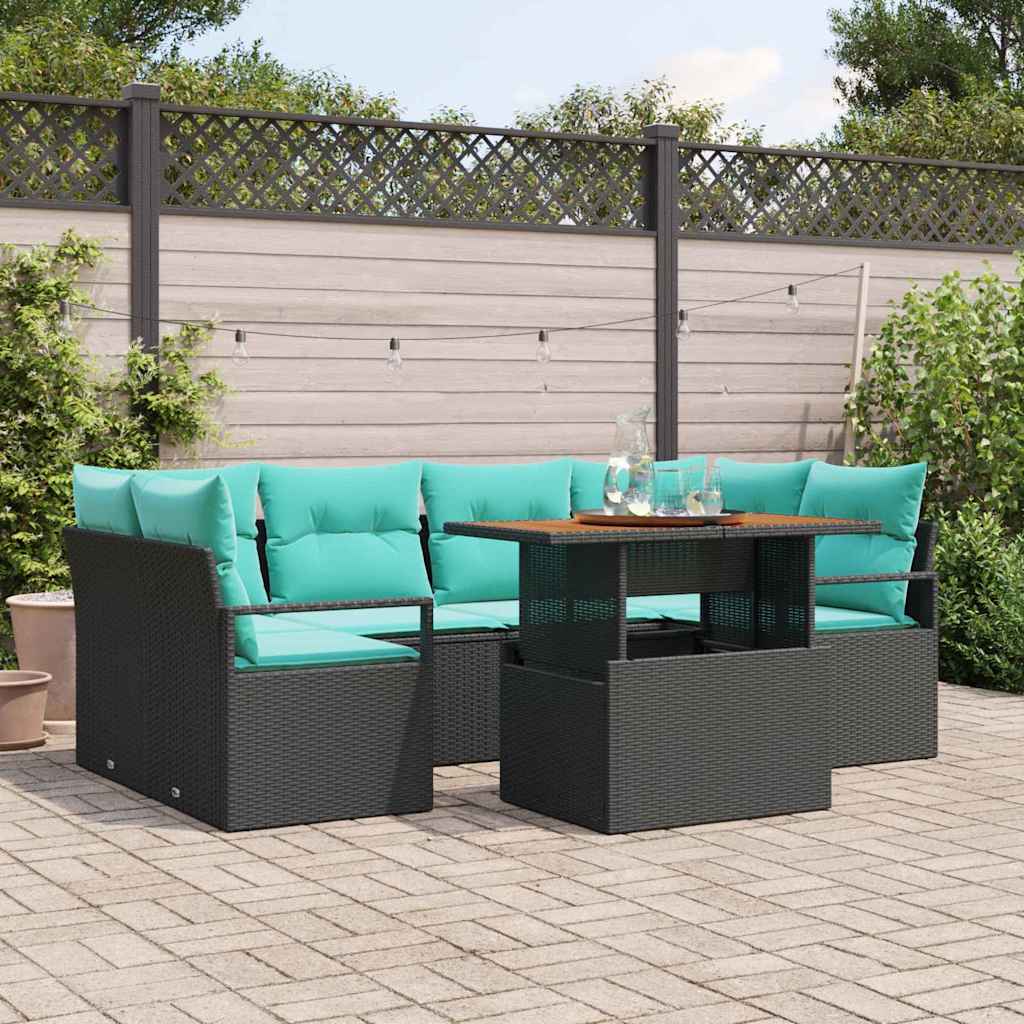Garten-Sofa-Set 7 Stk. 6-Sitzanzahl Schwarz