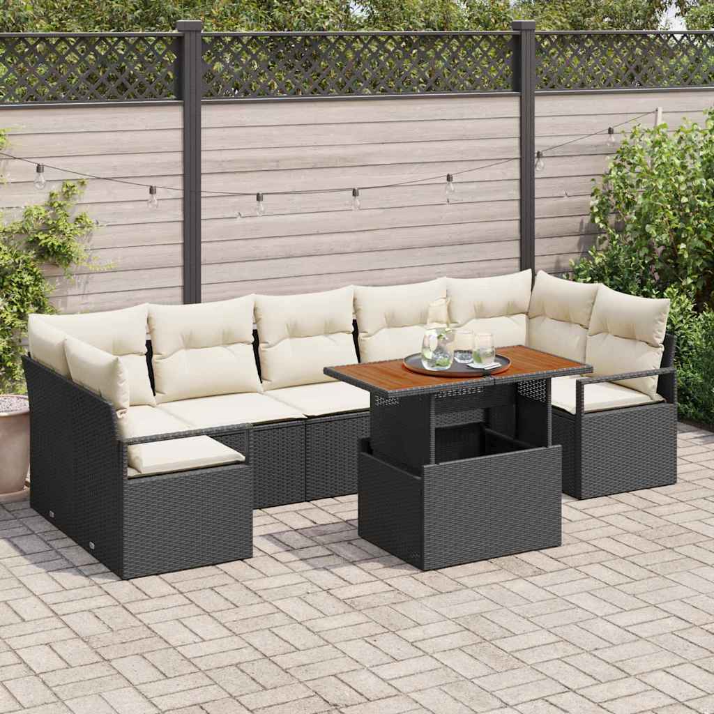 Garten-Sofa-Set 8 stk. 7-Sitzanzahl Schwarz und Creme