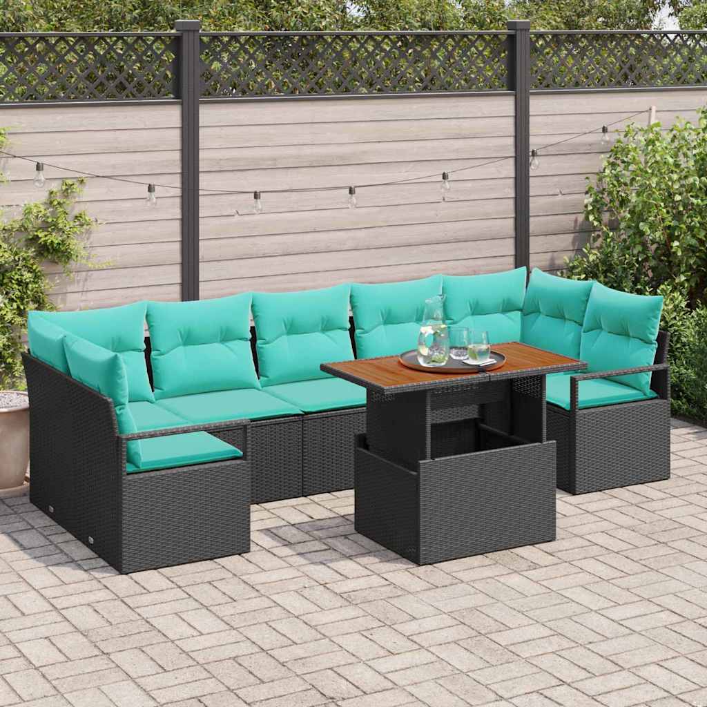Gartensofa-set 8 stk. 7-Sitzanzahl Schwarz und Türkis