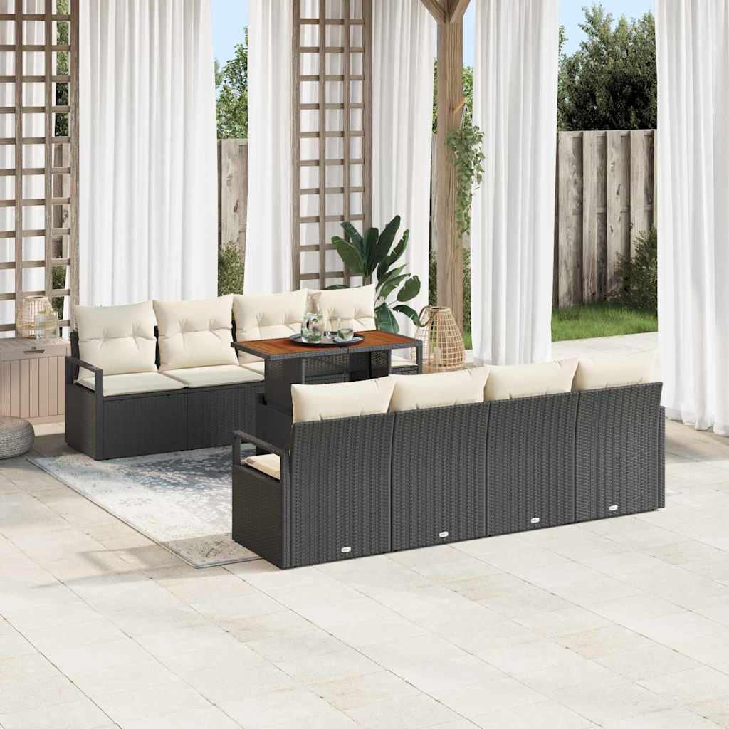 Garten-Sofa-Set 9 stk. 8-Sitzanzahl Schwarz und Creme