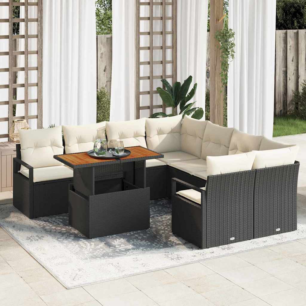 Gartensofa-set 9 stk. 8-Sitzanzahl Schwarz und Creme