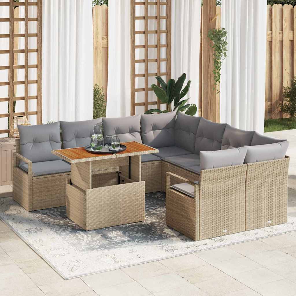 Gartensofa-set 9 stk. 8-Sitzanzahl Beige und Grau