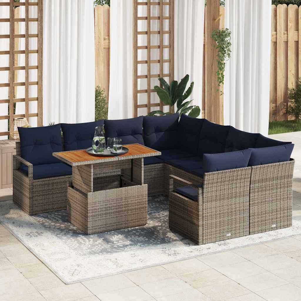 Gartensofa-set 9 stk. 8-Sitzanzahl Grau und Marineblau