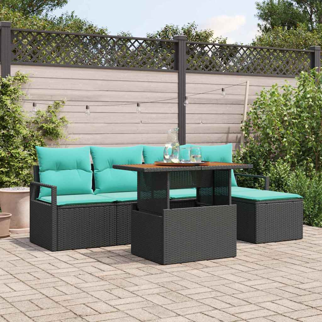 Gartensofa-set 6 stk. Schwarz und Türkis